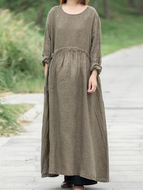 Loose Casual Pleated Cotton and Linen Solid Color Pregnant Women Dress Tunics Prom sequined