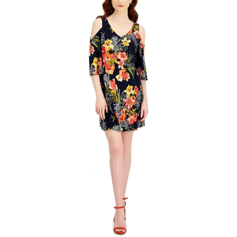 Petites Womens Floral Mini Fit & Flare Dress Tunics Floral girly