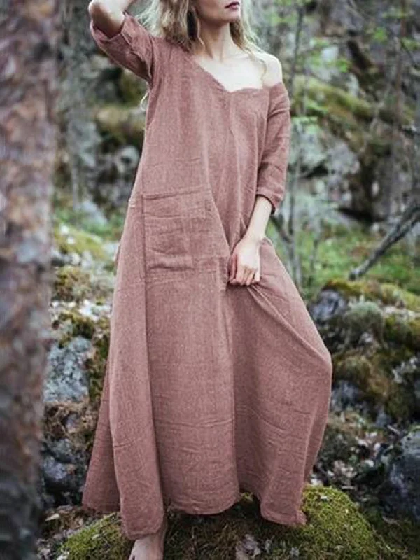 Fashion Casual Solid Color Loose Dress Boatneck Modish Everyday