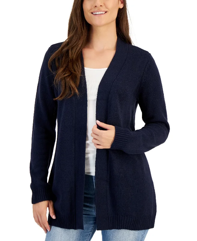 Petite Open-Front Cardigan Ribbed Striped Patterned