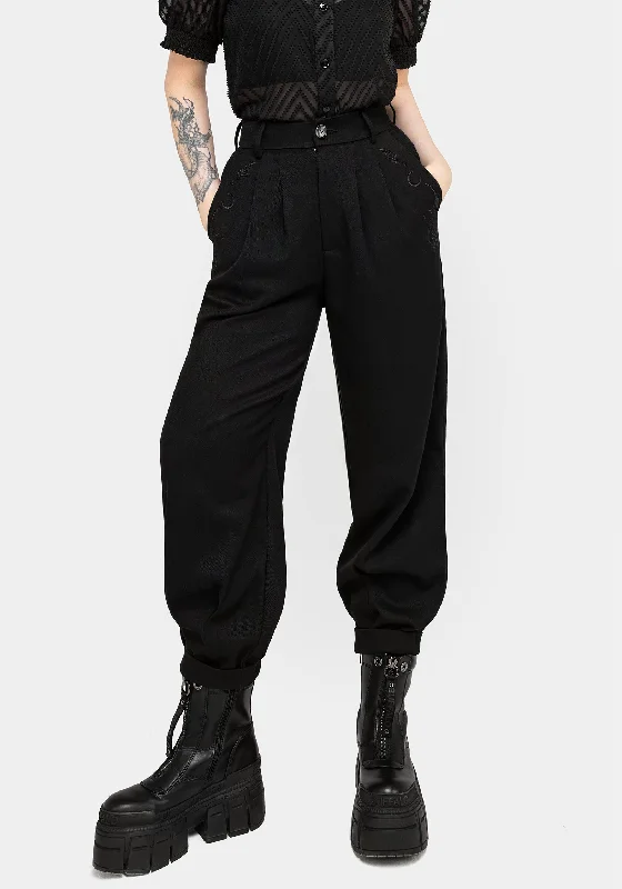 Dianne Embroidered Balloon Trousers - Black Trousers Vintage Classic