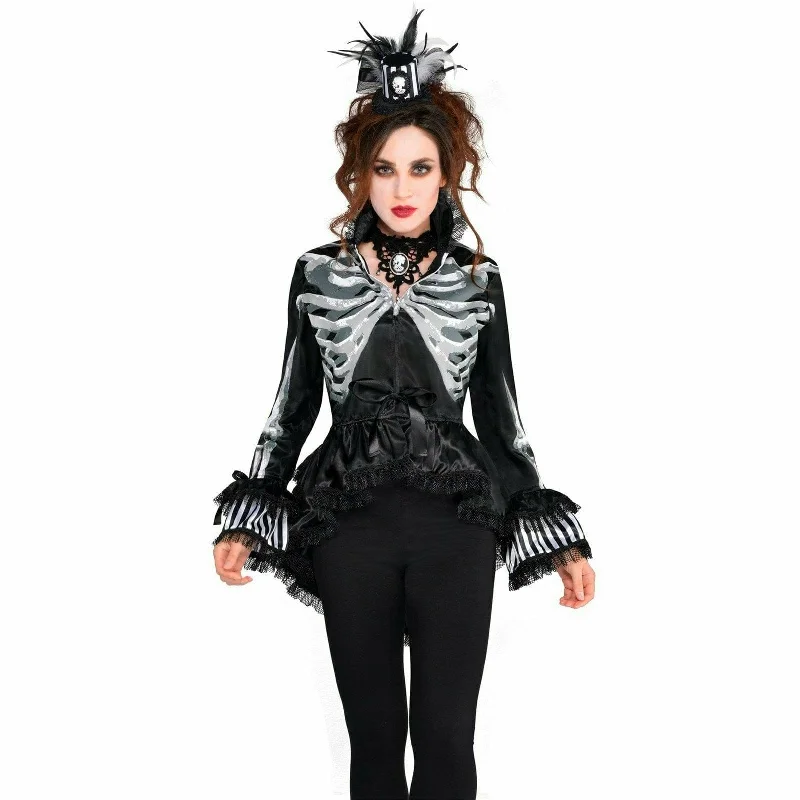 halloween Adult Skeleton Jacket Costume One-Shoulder Jacket Off-the-Shoulder Jacket Asymmetrical Jacket