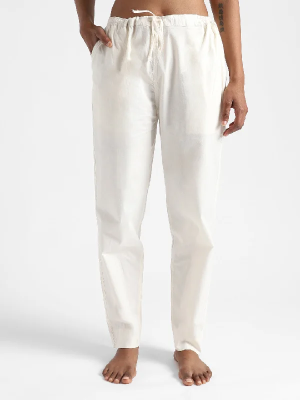 LivBio Women's Pants | Raw White | 100% Organic Cotton | Naturally Dyed Trousers | Slim Fit Trousers Palazzo Wide Leg