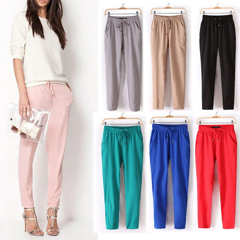 Chiffon Pants Women Pants Casual Harem Pants Drawstring Elastic Waist Pants Plus Size Women Trousers Trousers Custom Made