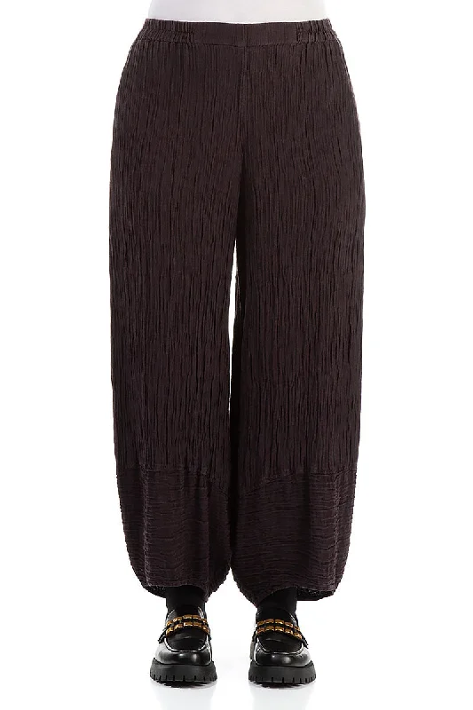 Wide Crinkled Black Violet Silk Trousers Trousers Designer Luxury