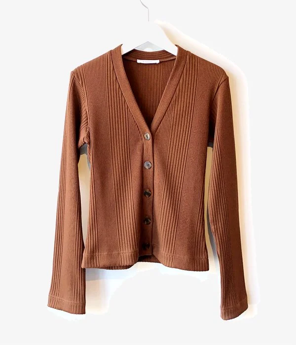 PHEENY/Pe/C RANDOM RIB CARDIGAN (BROWN) Velvet Chenille Corduroy