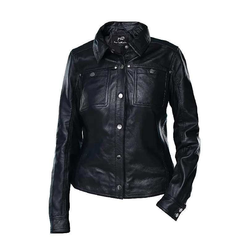 Women's Black Shirt Style Leather Jacket Cotton Jacket Linen Jacket Terry Jacket