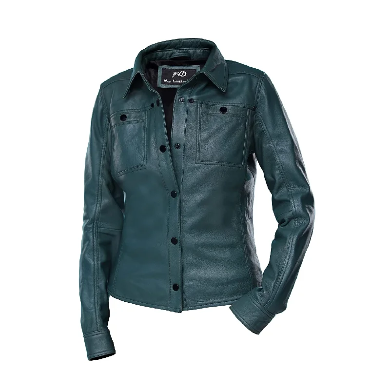 Women's Green Shirt Style Leather Jacket Wool Jacket Cashmere Jacket Tweed Jacket