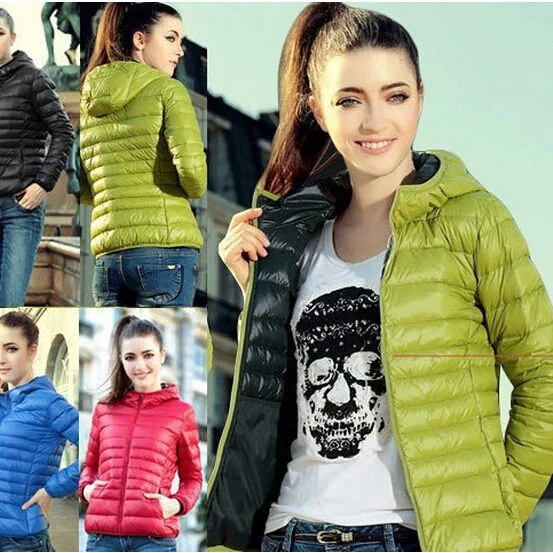 Women's Fashion New Slim Hooded Thin Down Jacket Zippered Jacket Buttoned Jacket Snapped Jacket