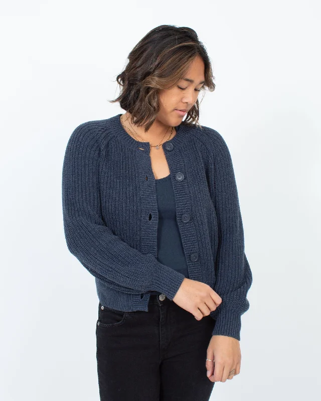 Chunky Navy Cardigan Cashmere Blend Cotton Blend Poly Blend