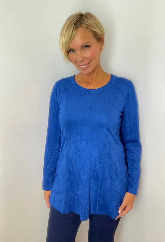 Royal Blue Luxe Sueded Pullover Long Bell Sleeve