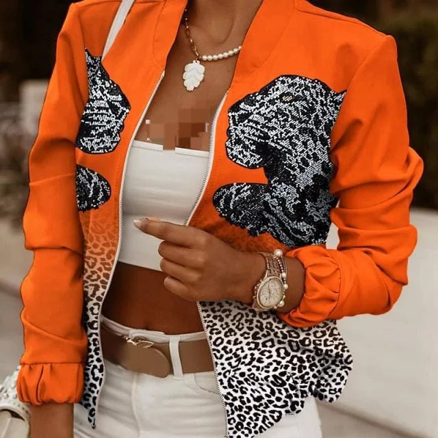 Fashion Women Zipper Bomber Jacket Casual Coat Plus Size M 028130579 V-Neck Jacket Boat Neck Jacket Square Neck Jacket