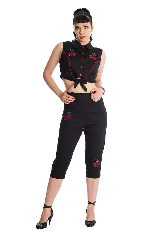 Banned Retro Sweet Revenge Cherry Skull Rockabilly Trousers Trousers fashionable chic