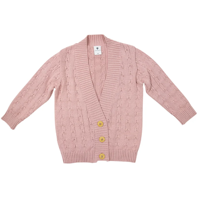 Polka Long Cardigan - Pink Welt Pockets Slit Pockets Flap Pockets