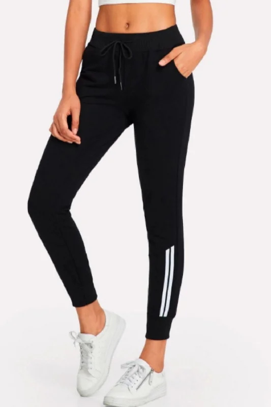 Contrast Striped Drawstring Waist Trousers Trousers fashionable chic