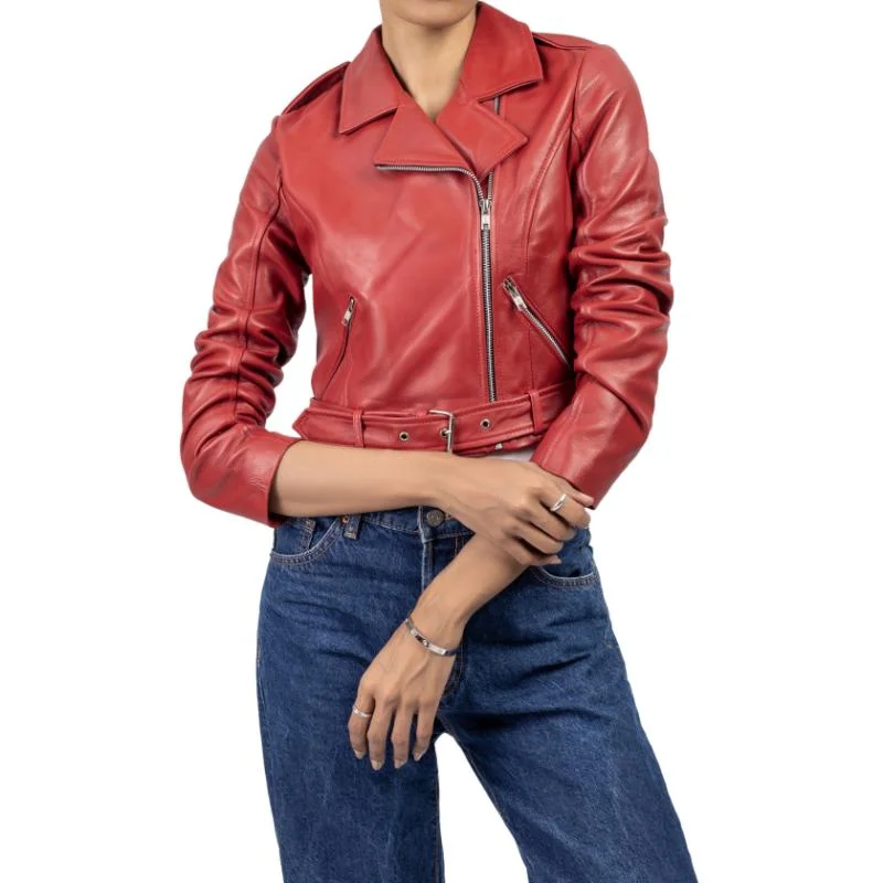 Womens Red Cropped Leather Jacket Jacket Blazer Coat