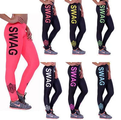 Plus Size Women's Leggings SWAG Letters Leggins Workout Pants Trousers Fitness Modal Women Plus Size Clothing Trousers Yoga Stretchy