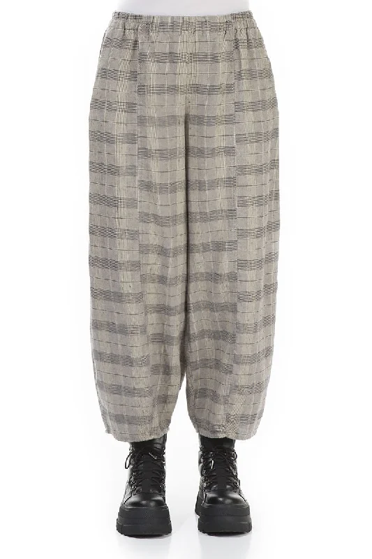 Taper Greige Check Linen Trousers Trousers stylish modern