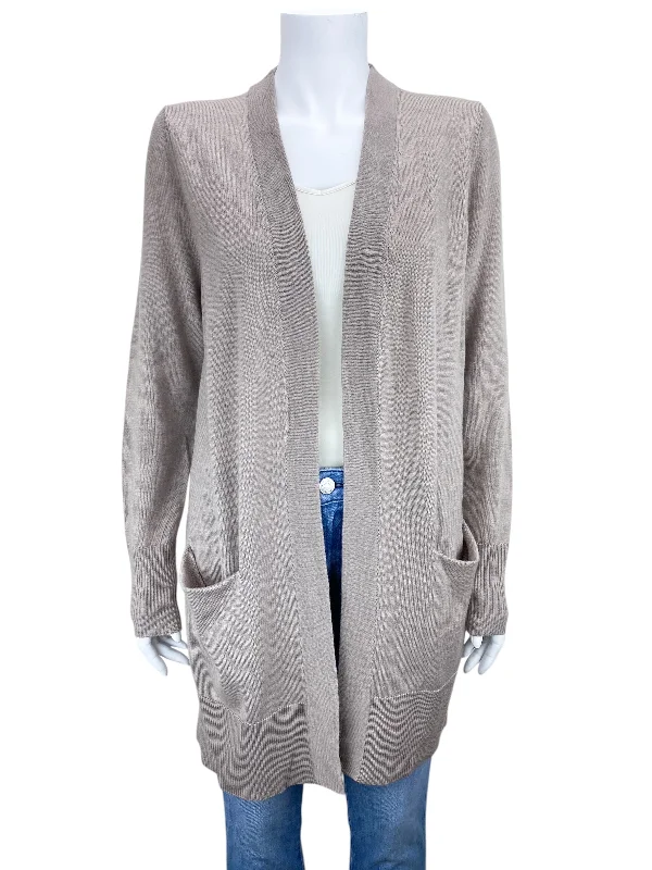 Nordstrom Women's Merino Blend Open Cardigan Sweater Oatmeal Heather Size M Beaded Cardigan Sequined Faux Fur