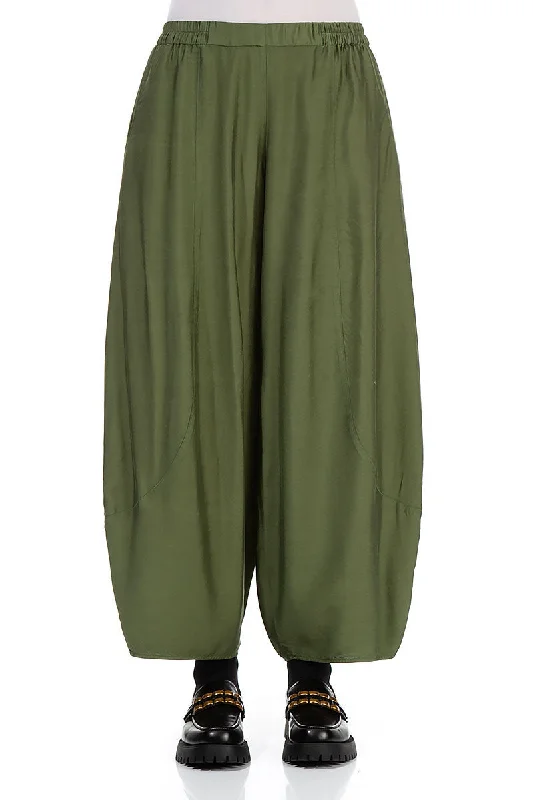 Taper Dark Sage Silk Bamboo Trousers Trousers Handmade Artisanal