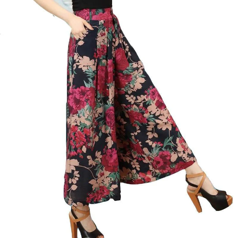 Women Floral Printed Wide leg Pants Casual High Waist Pants Fashion Trousers Loose Pantalones Plus Size 5XL QL978 Trousers sophisticated sleek