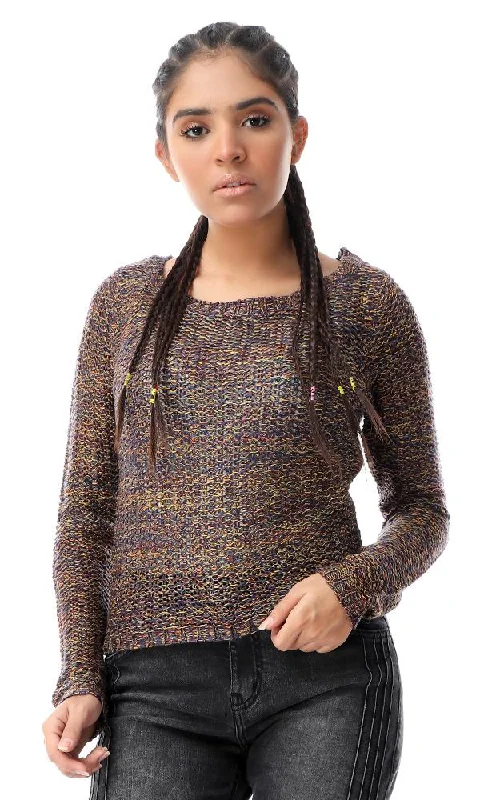 56057 Multicolour Crew Neck Colorful Chunky Pullover Ribbed Crew Neck