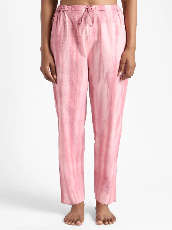 LivBio Women's Tie and Dye Pants | Earth Pink | 100% Organic Cotton | Naturally Dyed Trousers | Slim Fit Trousers Evening Elegant