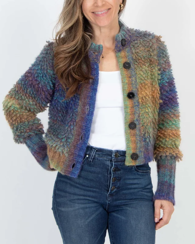 Multicolor Knit Cardigan Boat Neck Shawl Collar Notched Collar