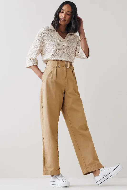 Camel Turn Up Wide Leg Trousers Trousers Vintage Classic