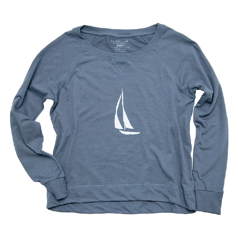 Sailboat Ladies Pullover Slouchy Lapel Neck Sweater