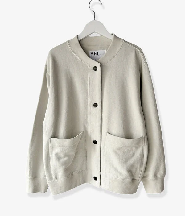 MHL./LIGHTWEIGHT LOOPBACK SNAP CARDIGAN WOMENS (ECRU) Wool Cardigan Cotton Cardigan Cashmere Cardigan