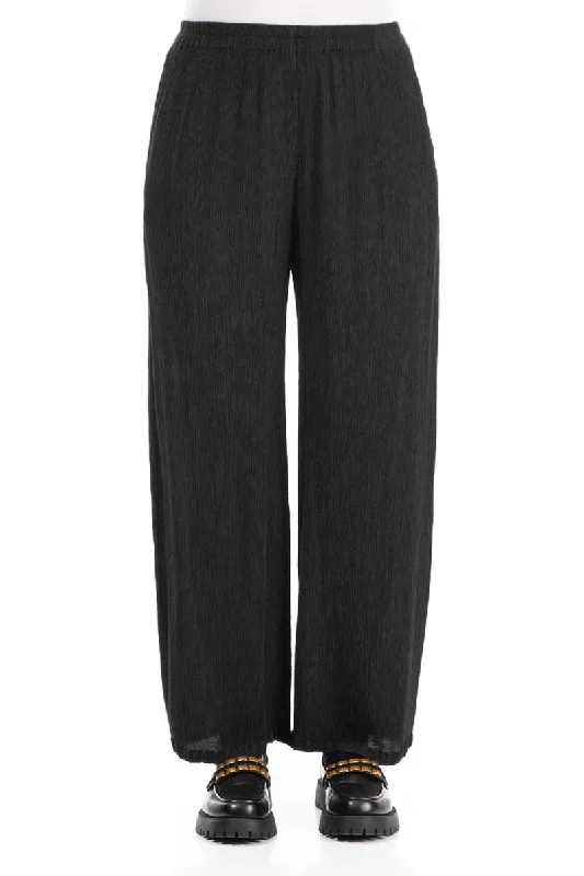 Straight Black Silk Viscose Trousers Trousers trendy modern