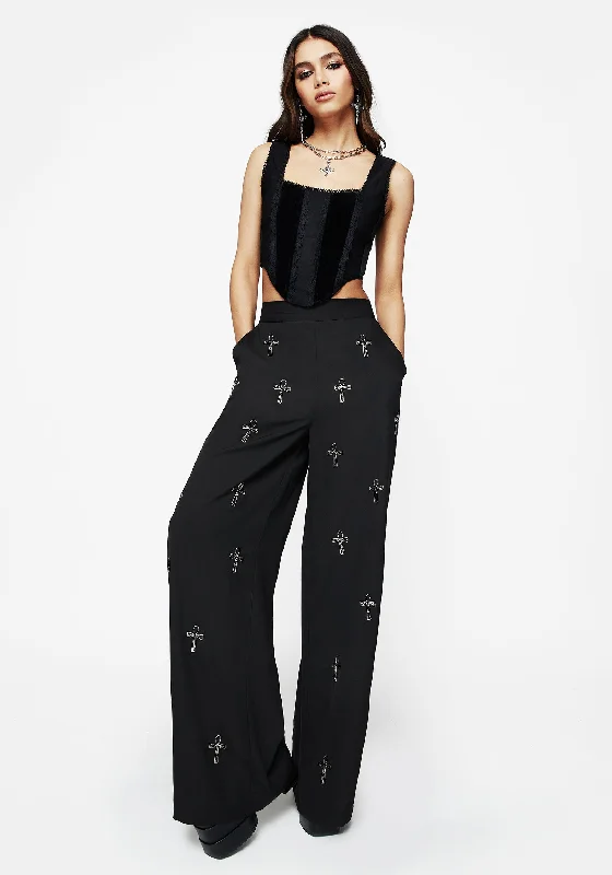 Ankh Beaded Chiffon Wide Leg Trousers Trousers fashionable trendy