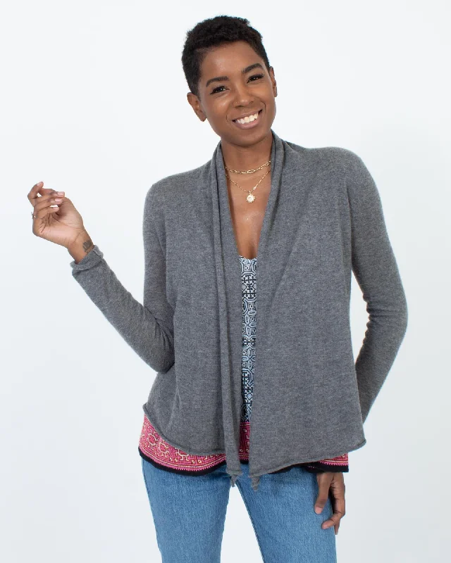 Grey Open Front Cardigan Solid Print Embellished