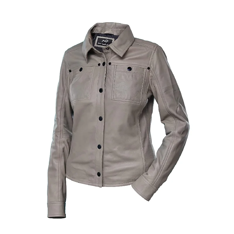 Women's Grey Shirt Style Leather Jacket Knit Jacket Woven Jacket Fleece Jacket