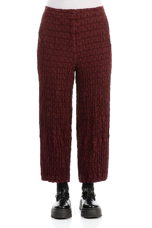 Wide Textured Burgundy Linen Trousers Trousers practical durable