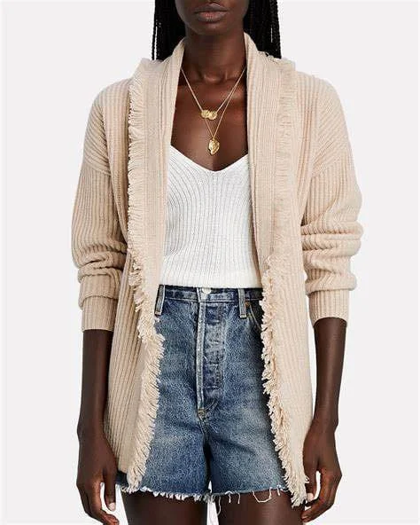 "Charlie Fringe Wool-Cashmere" Cardigan Zippered Buttoned Snapped