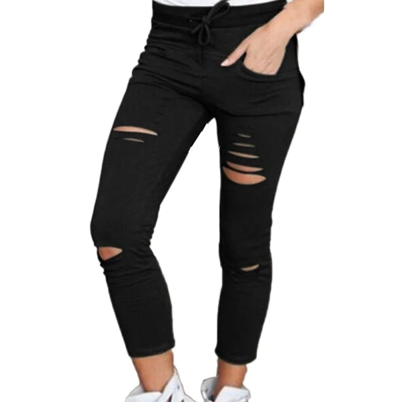 Women Fashion Denim Skinny Cut Pencil Pants High Waist Stretch Jeans Trousers Cotton Drawstring Slim Leggings Rk Trousers Office Stylish