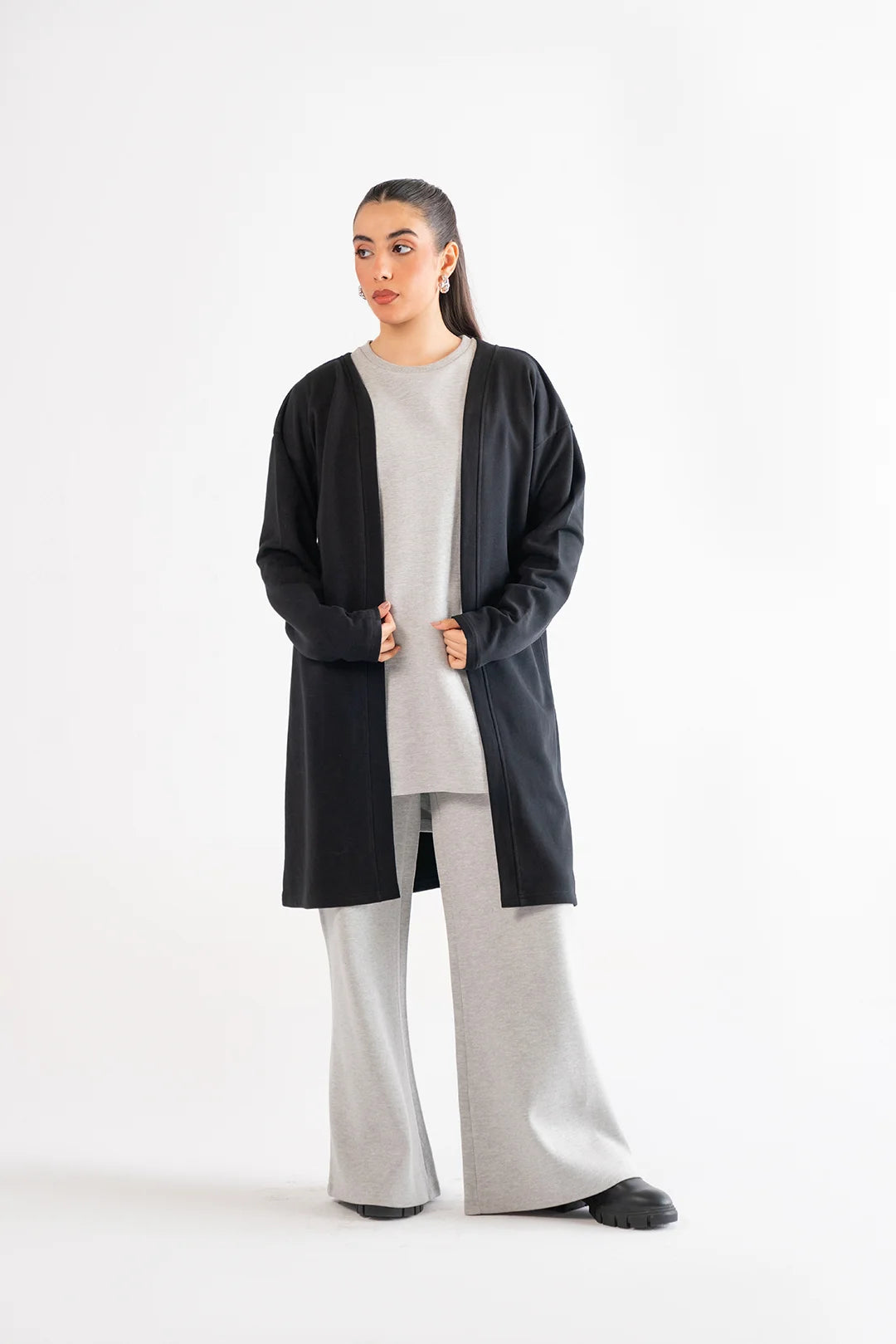 Black Long Cardigan Iron Safe Non-Iron Wrinkle Free