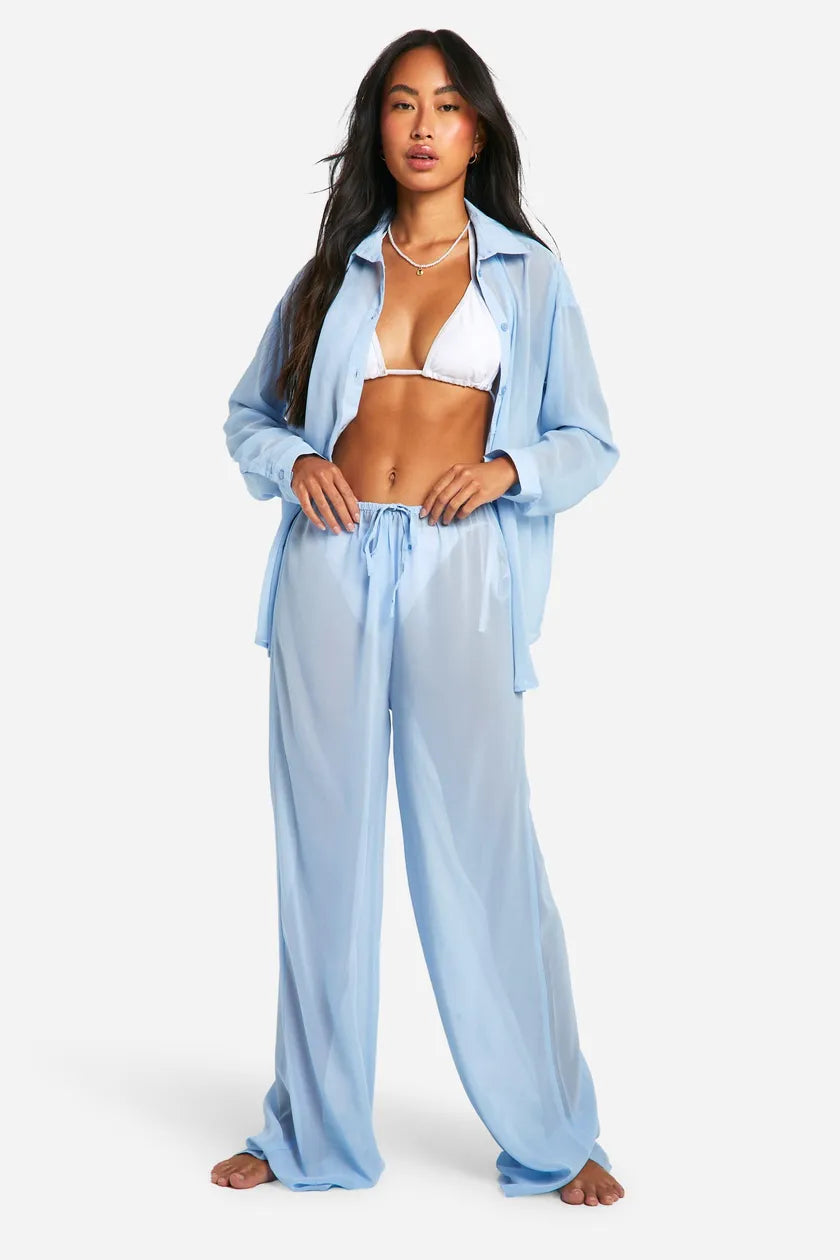 Chiffon Wide Leg Beach Trousers Trousers Fleece Cozy