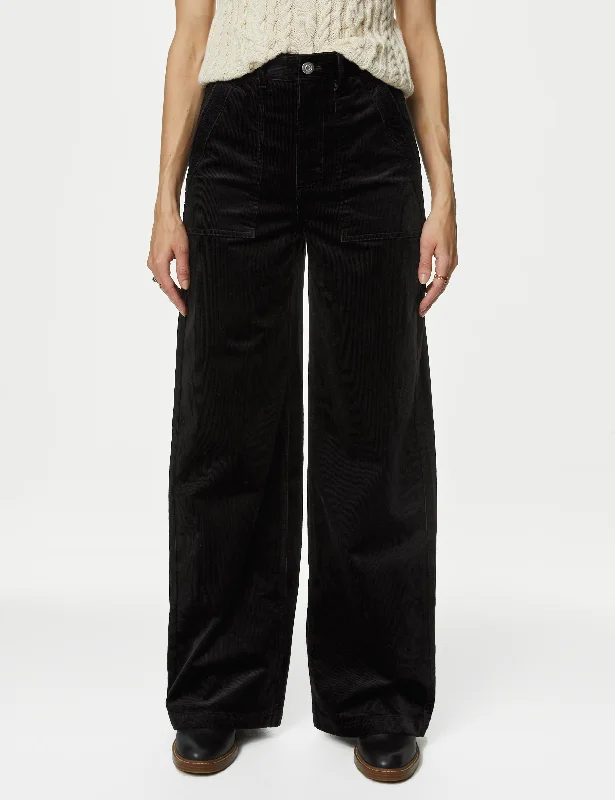 Cord Wide Leg Trouser Black Trousers Seasonal Trendy