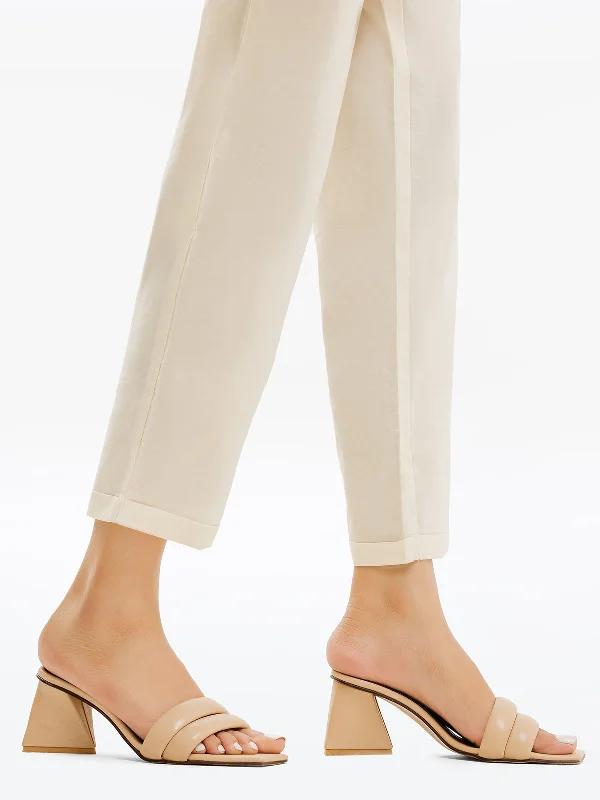 Women's Cream Trouser - EWBS23-76565 Trousers Leather Faux