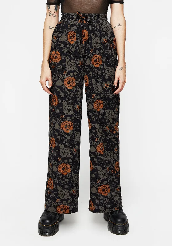 Mortify Floral Print Wide Leg Trousers Trousers Summer Linen