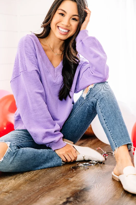 Feeling Bold Lilac Purple Crop Pullover Deep Neck Pullover