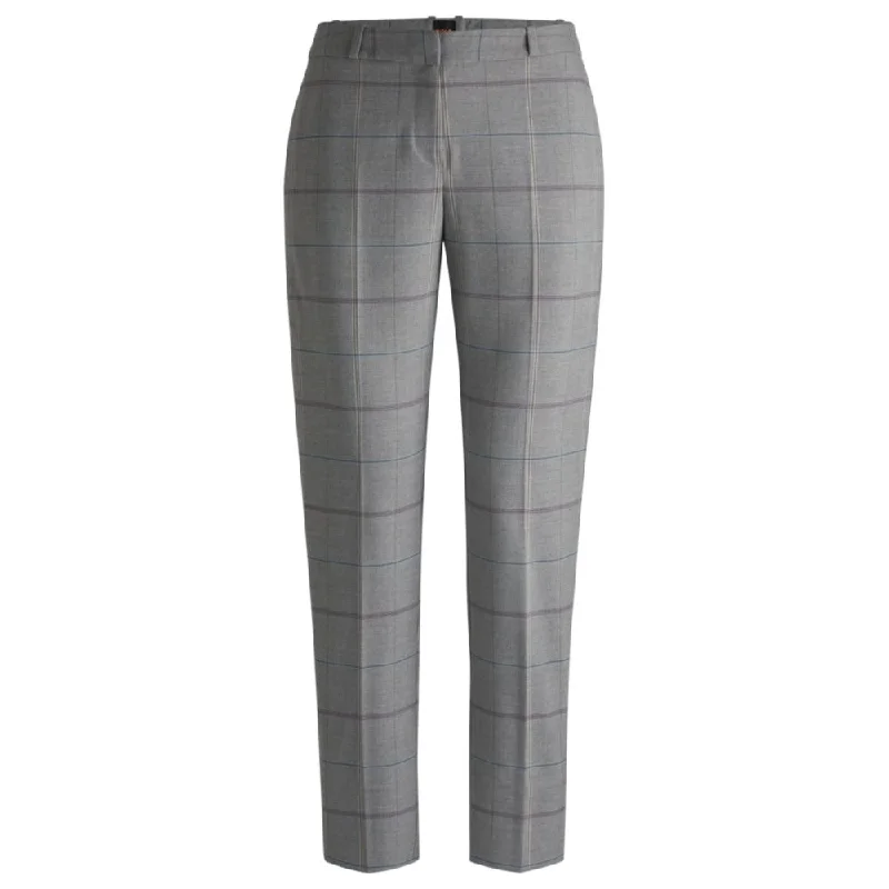 Formal trousers in checked stretch fabric High Waist Slim Fit Ankle Length