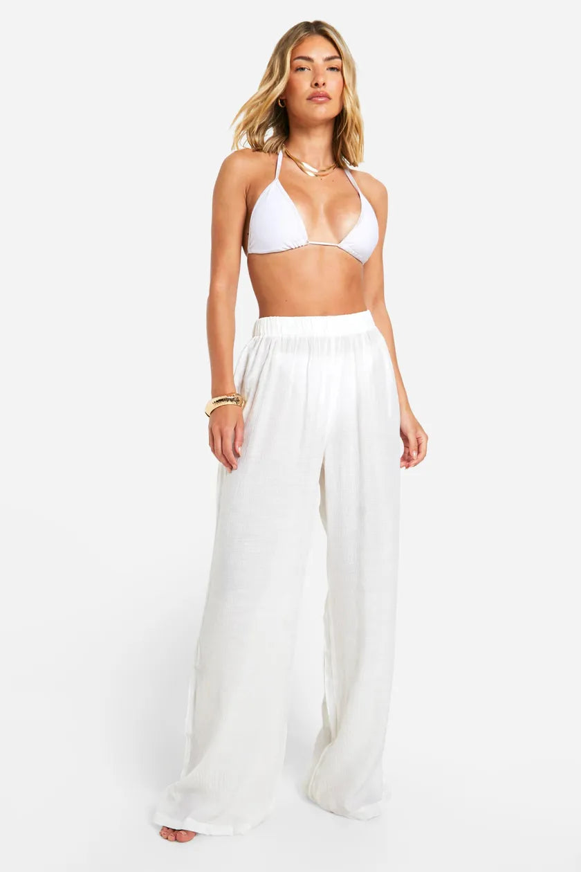 Textured Wide Leg Beach Trousers Trousers Mesh Breathable