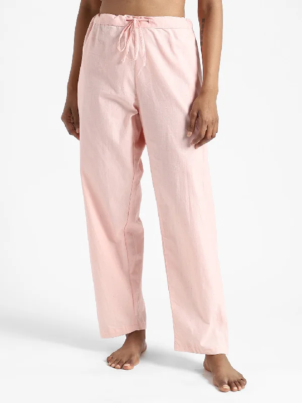 LivBio Women's Pants | Rose Pink | 100% Organic Cotton | Naturally Dyed | Hand Spun and Hand Woven Trousers | Relaxed Fit Cropped Trousers Casual Linen