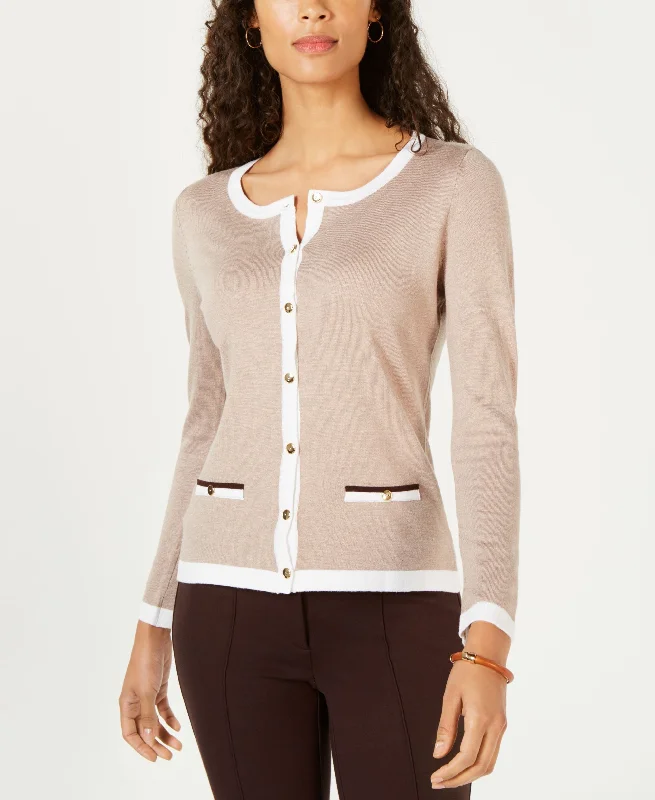 Karen Scott Petite Contrast Trim Cardigan Stretchy Elastic Breathable