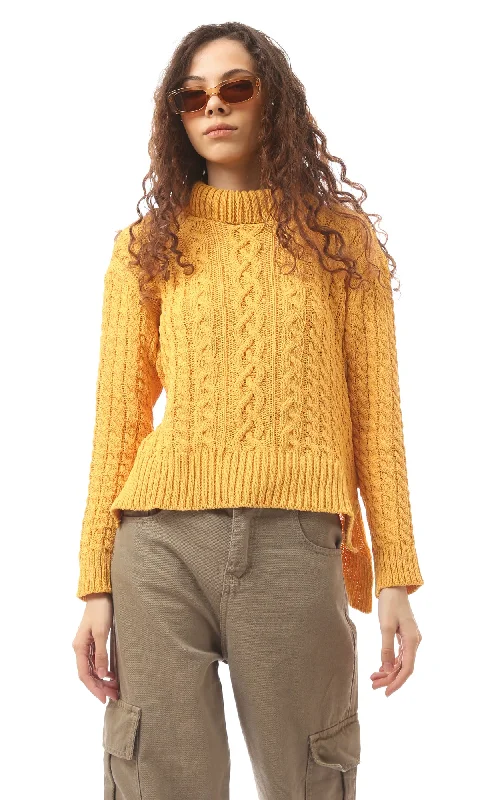 O169847 Mustard Yellow Slip On Turtle Neck Pullover Soft Wool Sweater