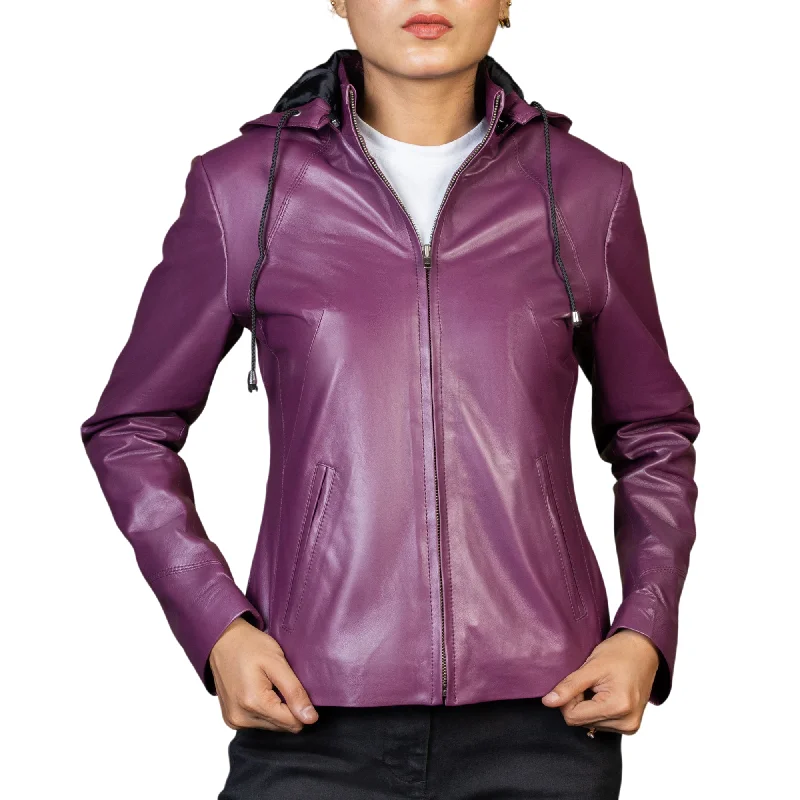 Jenny Hooded Womens Leather Jacket Toggled Jacket Drawstring Jacket Belted Jacket